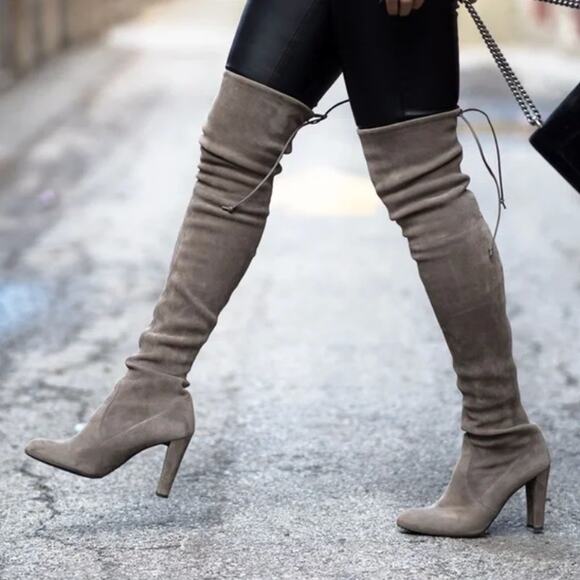 Stuart Weitzman Highland Boots Over the Knee Thigh High Gray Block Heel sz 38 - Picture 14 of 16